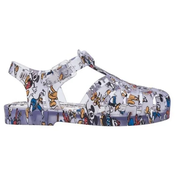 Disney x Mini Melissa Size 2 Gray Mickey & Friends Roman Fisherman Jelly Sandals