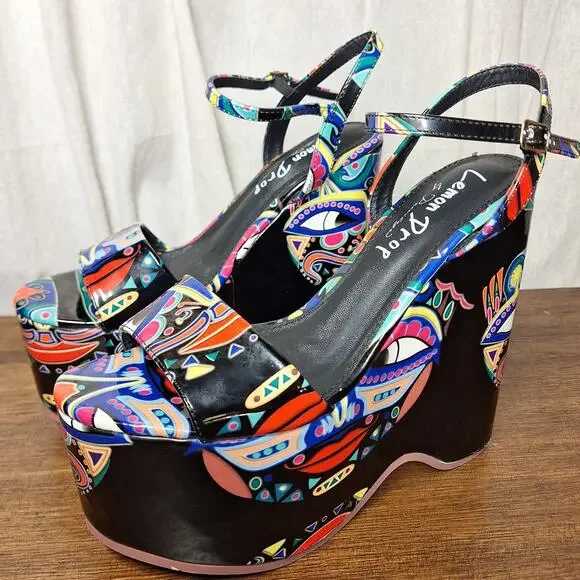 Privileged By J.C Dossier Lemon drop super high platform retro print colorful