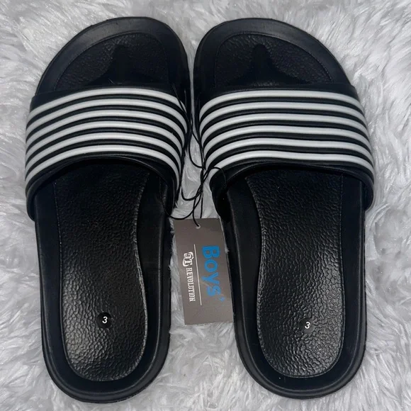 Revolution Black Slides with White Stripes