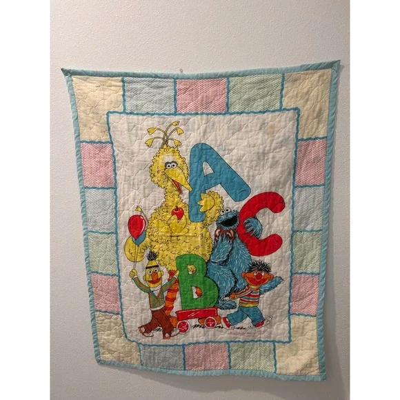 Vintage Sesame Street ABC Baby Quilt Big Bird Cookie Monster Bert Ernie