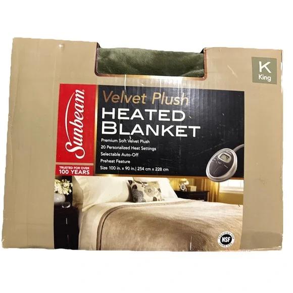 NEW Sunbeam 20 Settings Heated Velvet‎ Plush Blanket King Size 100