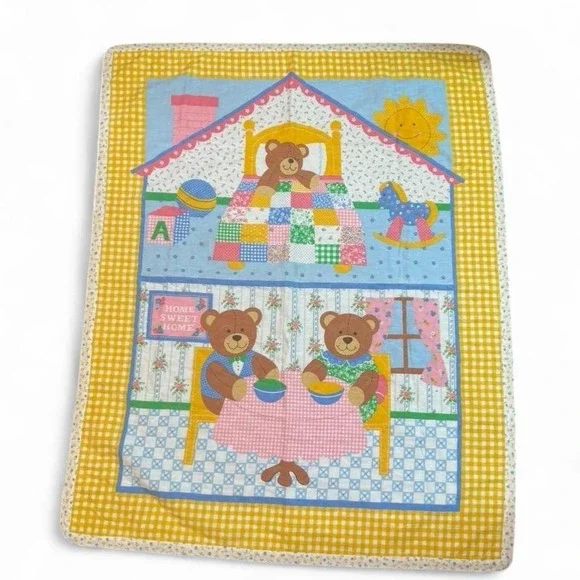 Vintage 90s Teddy Bear‎ Kids Quilt 34
