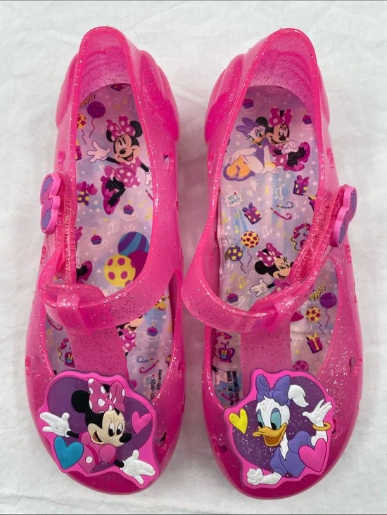 NEW! Disney Sparkling Pink Minnie & Daisy Jelly Sandals. Toddler Girl’s 12.