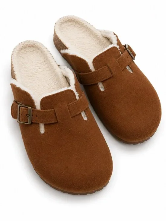 Kids Brown Faux Suede Sherpa Lined Clogs Slippers Kids Size 5/6