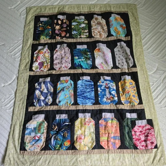 Hand Crafted Art Quilt Sarasota Memory Jars Seashore Beach Summer Ocean  33