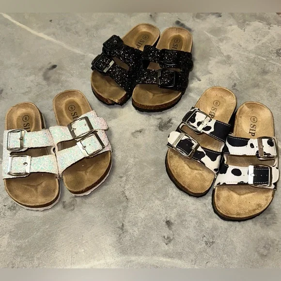 Bundle Of Sparkle In Pink Birkley Sandals (3 Pair) Kids Size‎ 6 & 8