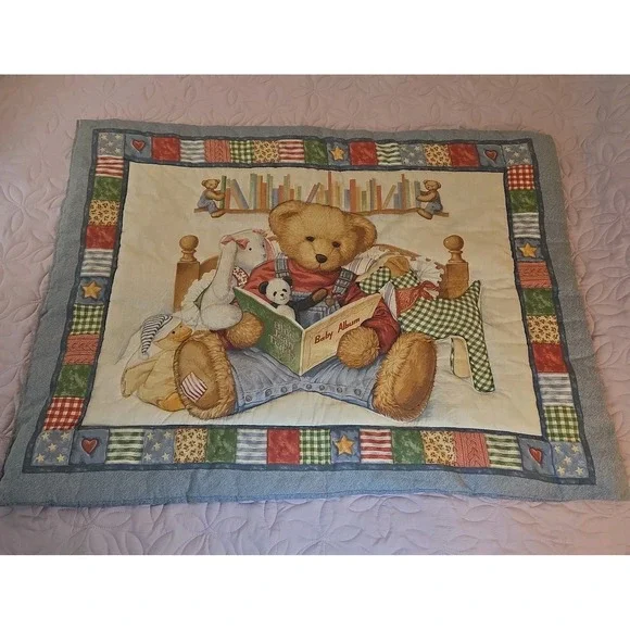 Blue Jean Teddy Bear Baby Comforter Crib Quilt Baby Album Daisy Kingdom 42x32