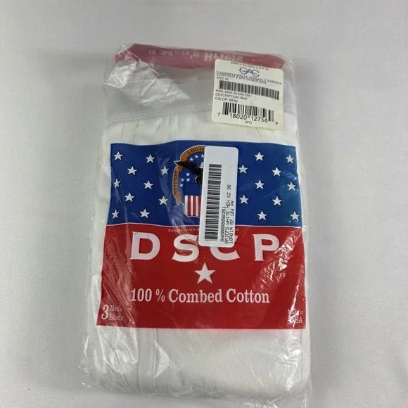 DSCP Mens Briefs Size 36 White 3 Pack Combed Cotton Military Classic USA