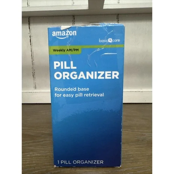Amazon Basic Care (7-Day) AM/PM Pill Organizer, 1 Count (Pack of 1), Blue