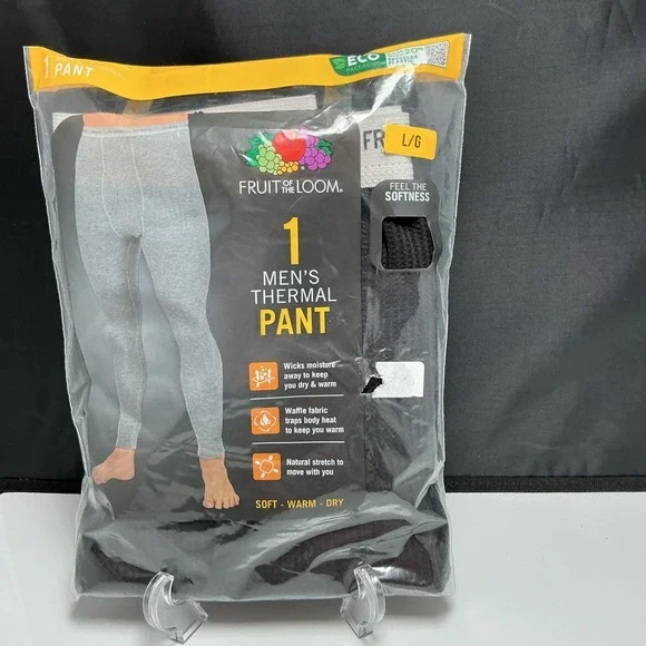Fruit of The Loom‎ Men's Black Thermal  Long Johns Pants Size Large