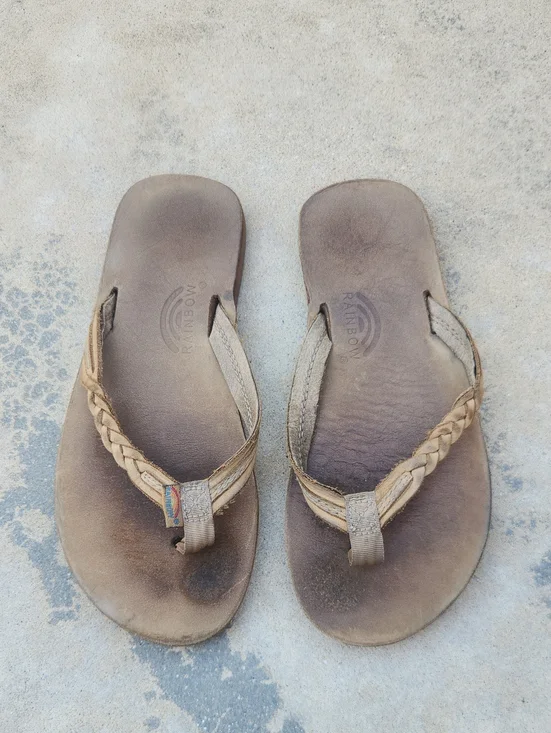 Rainbow Flip Flops Brown Braided Strap 2 3