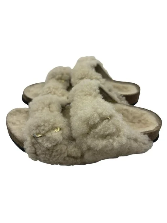 Birkenstock Arizona Big Buckle Shearling Slide Sandals Teddy Eggshell Kids Sz 28