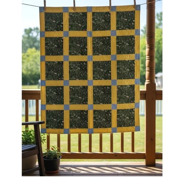 Handmade Botanical‎ Pond Life Patchwork 54x42 Quilt Decor Throw
