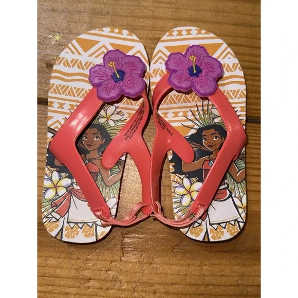 Moana‎ Toddler Flip Flops Size 7/8 With Strap On Back