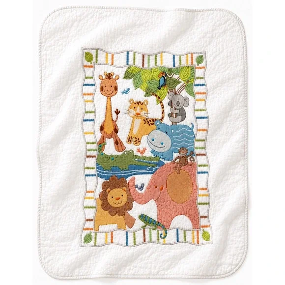 Handmade Baby‎ Hugs Mod Zoo Stamped Quilt Cross Stitch Finished Nursery Animals