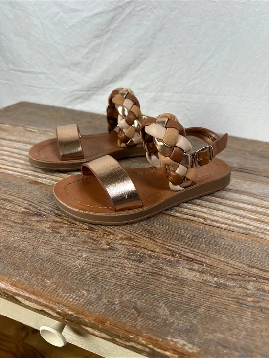 Steve Madden Girls Metallic Rose Gold and Tan Braided Strap Sandals