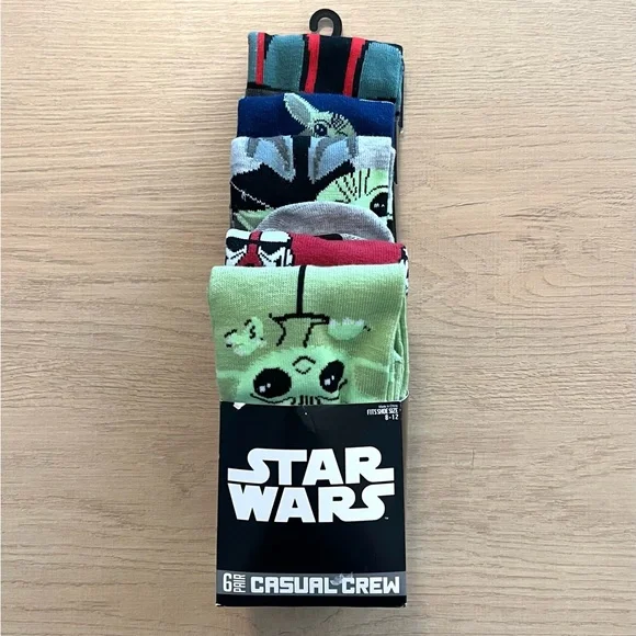 Star Wars NEW Mens 6 Pack The Mandalorian Grogu Printed Crew Socks Sz 8-12