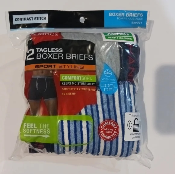 XL Men’s Hanes Tagless Sport‎ Styling Boxer Briefs 2ct Package Contrast Stitch