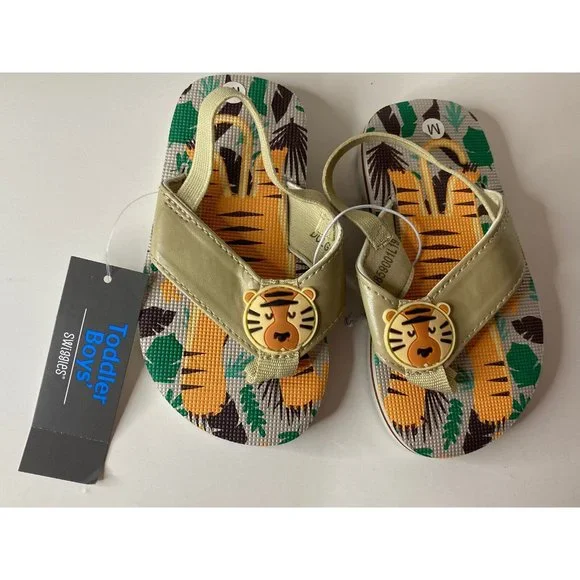 Swiggles Jungle Lion Toddler Boys Flip Flops Medium 7/8 NWT A24