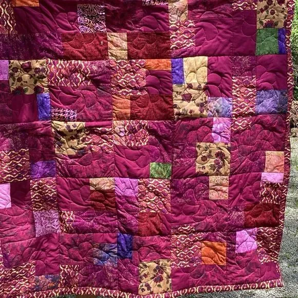 NWT. Hand Crafted Maroon/Wine Mixed Prints Lap Quilt