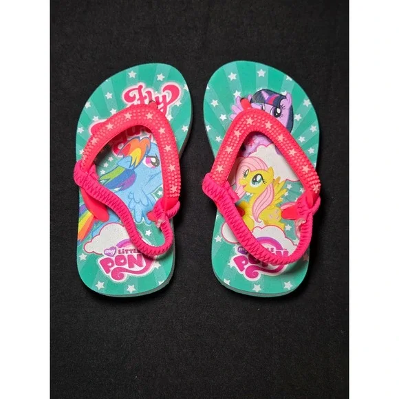 My Little Pony Toddler Girls Flip‎ Flops Teal Pink Rainbow Dash Size 5/6 Sandals