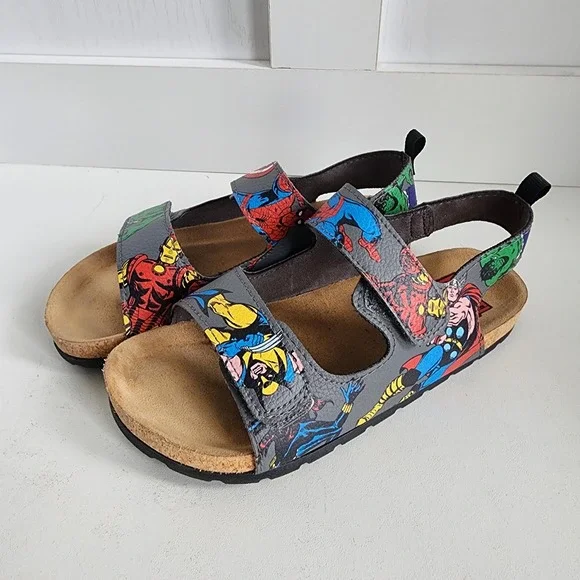 H&M Marvel Comics Avengers Boys Sandals Gray Multi Superhero Slides US 13.5 HTF
