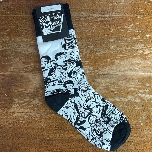 New South Austin Music Novelty People/Musicians Black White Graphic Socks Unisex