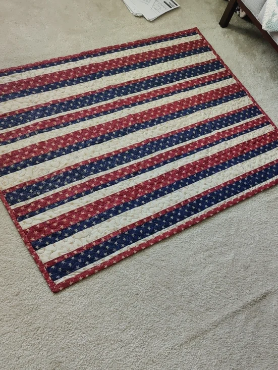 Handmade Embroidery Patriotic Star & Stripe Quilt Throw Blanket Americana Y2K