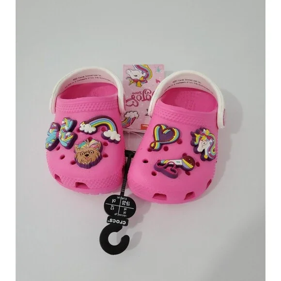 JOJO Siwa Charm Clog Pink CROCS  White Glitter Strap 6 Jibbitz • SIZE C 4 NEW
