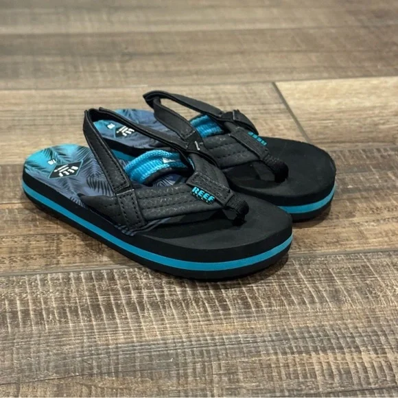 Reef Little Ahi Flip Flops Sandals Toddler Size 7/8 Heel Strap Black Blue