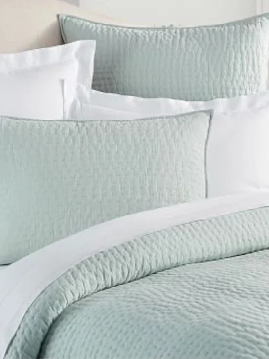 Pottery Barn Pick-Stitch Quilt Handcrafted Cotton Linen King w two euro shams