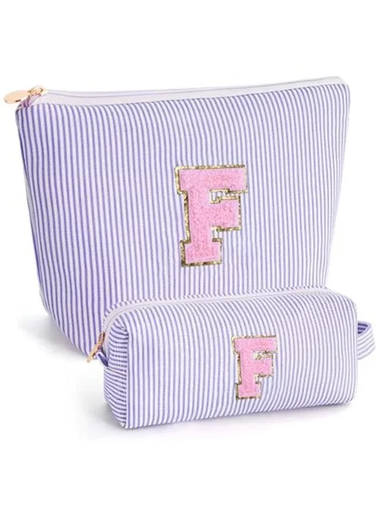 Personalized Initial Makeup Bag Canvas Cosmetic Travel Organizer Pouch Set