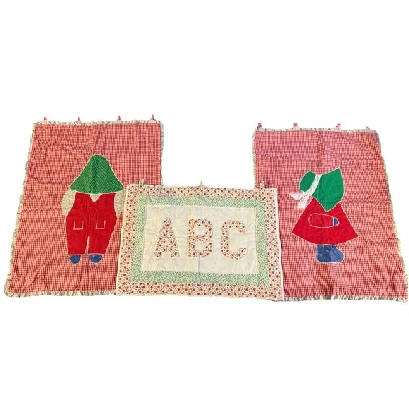 Vintage‎ Handmade Sun Bonnet Sue & Overall Sam ABC Quilt Wall Hangings Kids Room