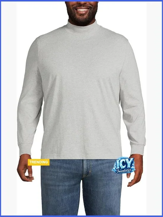 Cotton-Blend Mock Turtleneck Thermal Top Long Sleeve
