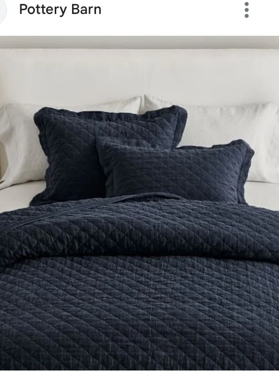 Like new Pottery Barn 100% Linen Diamond King Quilt & 3 euro Shams