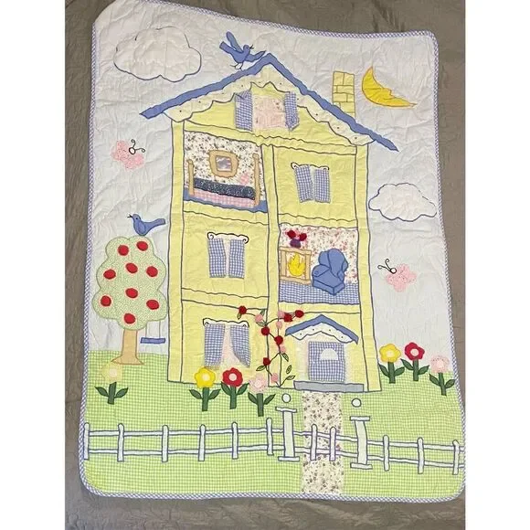 P.J. Kids Rooms To Dream Crib Quilt Dollhouse Peek a Boo Homemade Vintage 90s