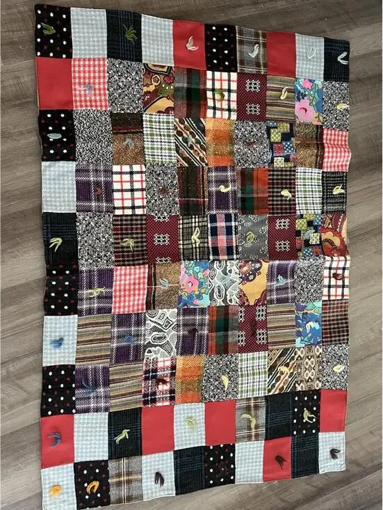 Vintage Handmade Patchwork Quilt‎ Blanket Wool Fabric Throw Cottagecore