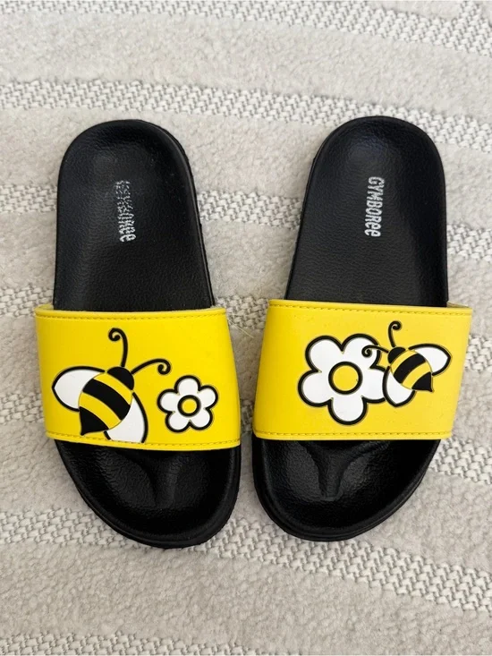 Gymboree Yellow Bee Slide Sandals with Flower Graphic
