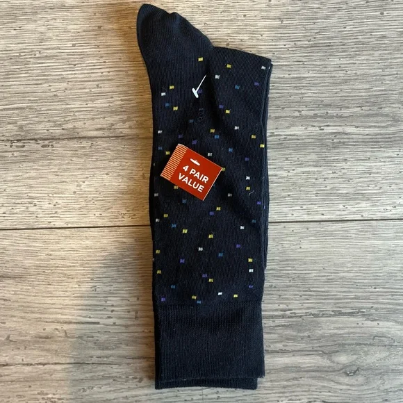 Goldtoe Men’s Navy Dot Print Dress Sock NEW 1 Pair