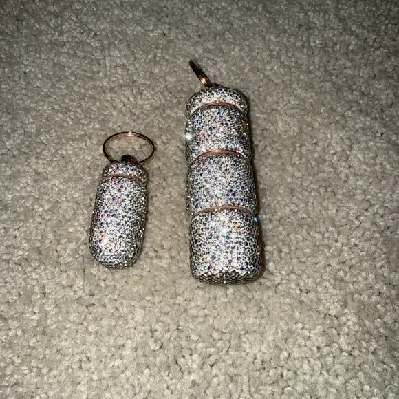 New Glitz & Glam Travel Pill Cases Clear Rhinestone with Keychain. TikTok Viral