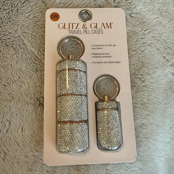 NEW Glitz & Glam Travel Pill Cases Clear Rhinestone with Keychain Viral TikTok
