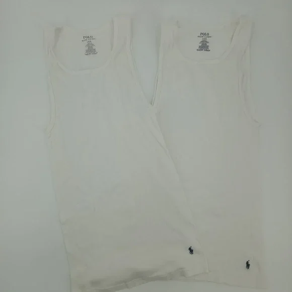 Polo Ralph Lauren Mens 2-Pack White Ribbed Tank Tops Classic Fit Cotton Large