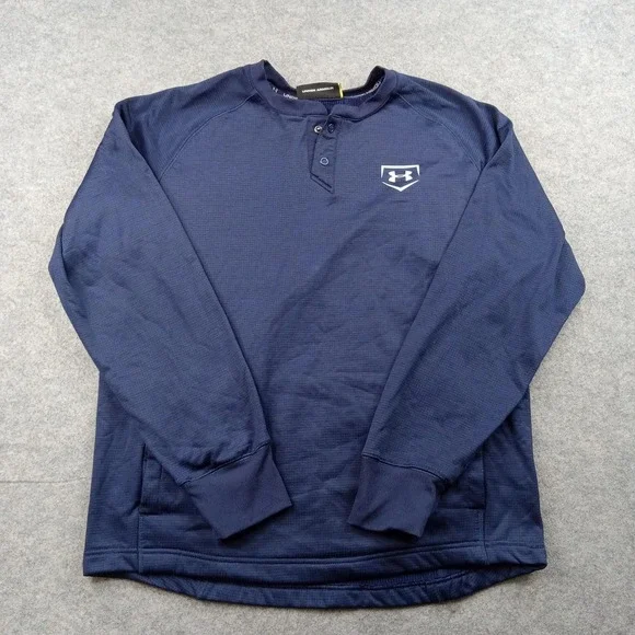 Under Armour Shirt‎ Mens Medium Blue Long Sleeve Henley Athletic Top 1281174