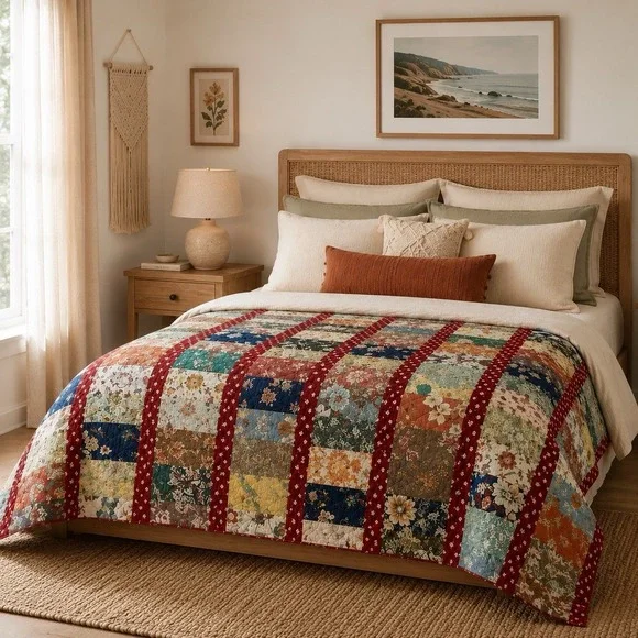 Vintage Handmade Hand Sewn Quilt 76x82