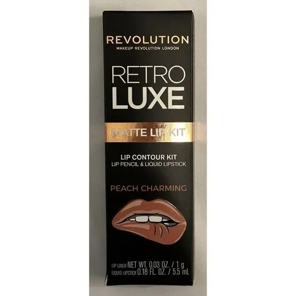 Revolution Peach Charming Retro Luxe Matte Lip Contour Kit NEW