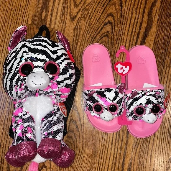 NWT Ty Beanie Boo Zebra backpack & matching slides