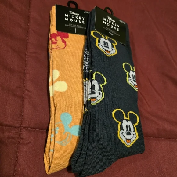 NWT Disney Mickey‎ Mouse Men's Socks - Orange and Gray 2 Pair Size 6-12