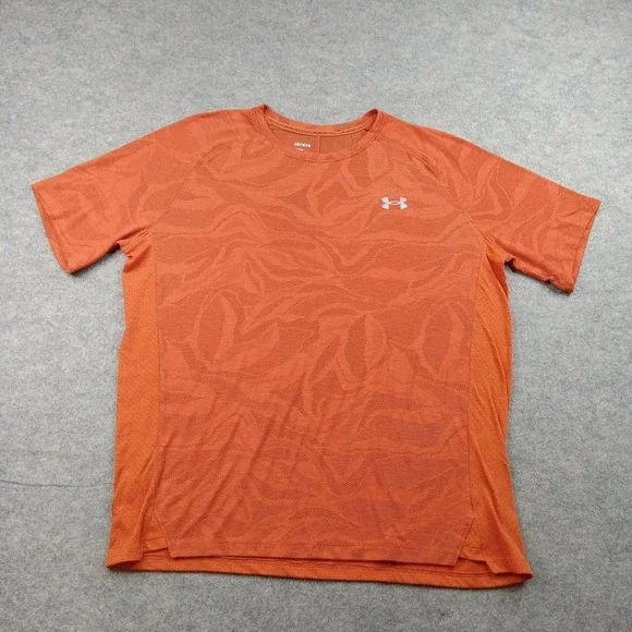 Under Armour Shirt Mens Large Orange The Streaker Tee Fitted Running Top 1369747