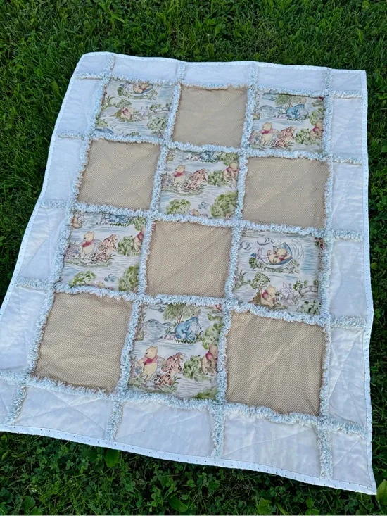 Winnie the Pooh Handcrafted Rag Quilted Baby/Toddler Blanket