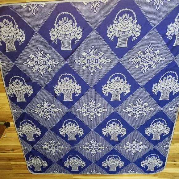 El Dormilon Bedspread Blue White Floral Cotton Blend Full / Queen Size 97 x 80